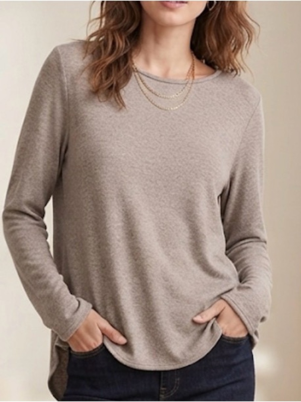 Heathered Taupe Long Sleeve Knit Top Size M